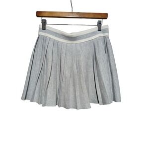 Aerie Pleated Knit Mini Skirt Gray White Striped Waistband Size Medium NWT